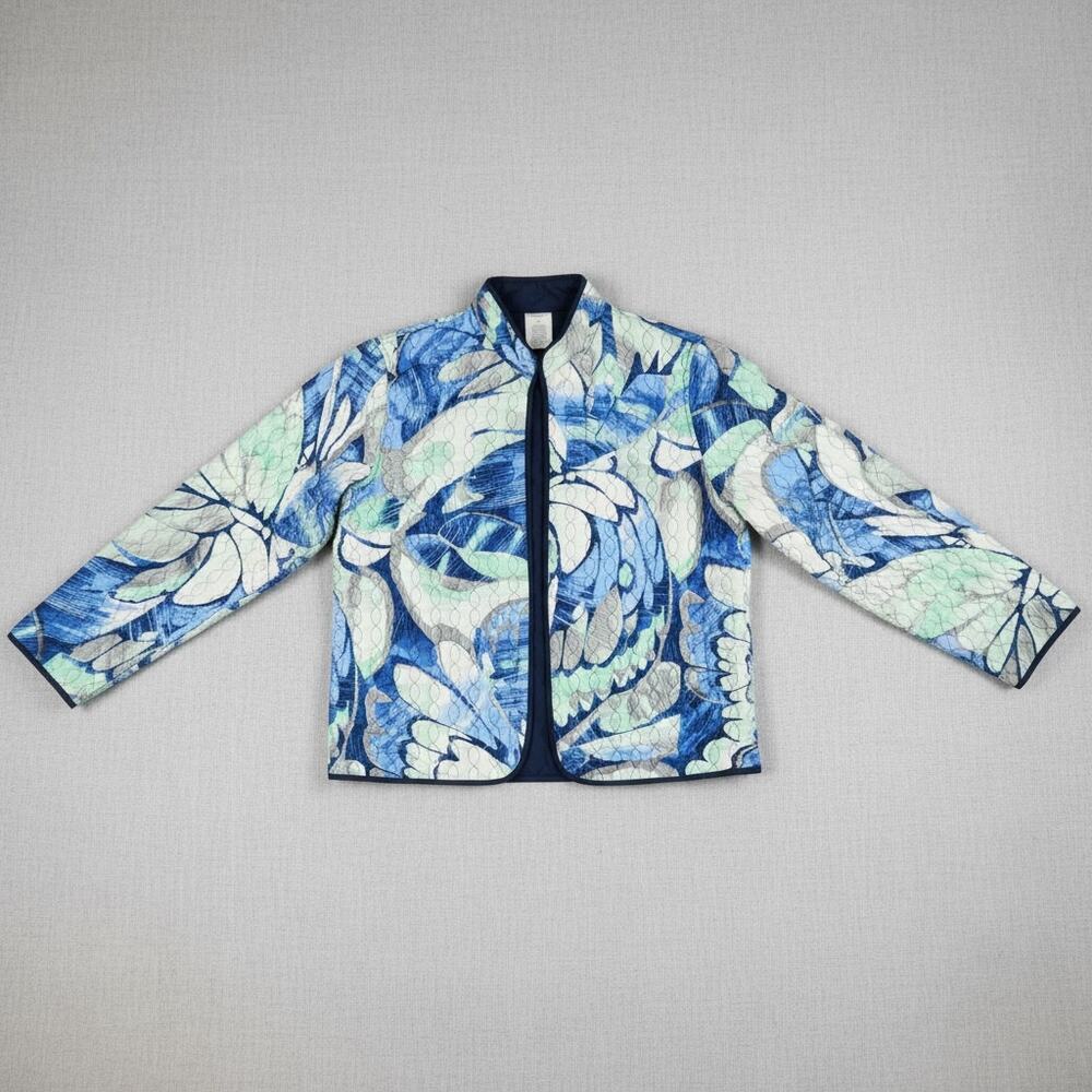 Alfred Dunner Petite 6P Blue Floral Quilted Open Front‎ Jacket